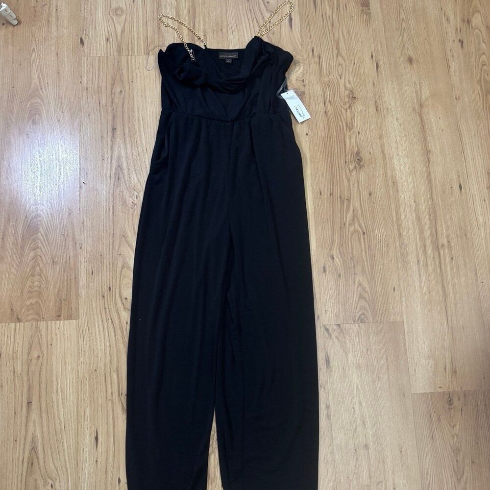 Bold Elements Black and Gold Chain Strap Jumpsuit